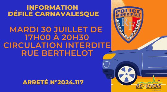 Arrété N°2024.117 - Circulation Mardi 30 Juillet Rue Berthelot