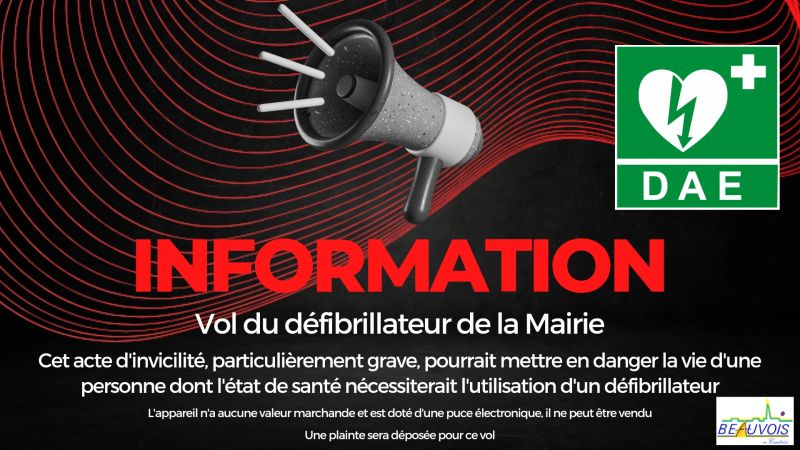 INFORMATION : Vol du défibrillateur de la Mairie