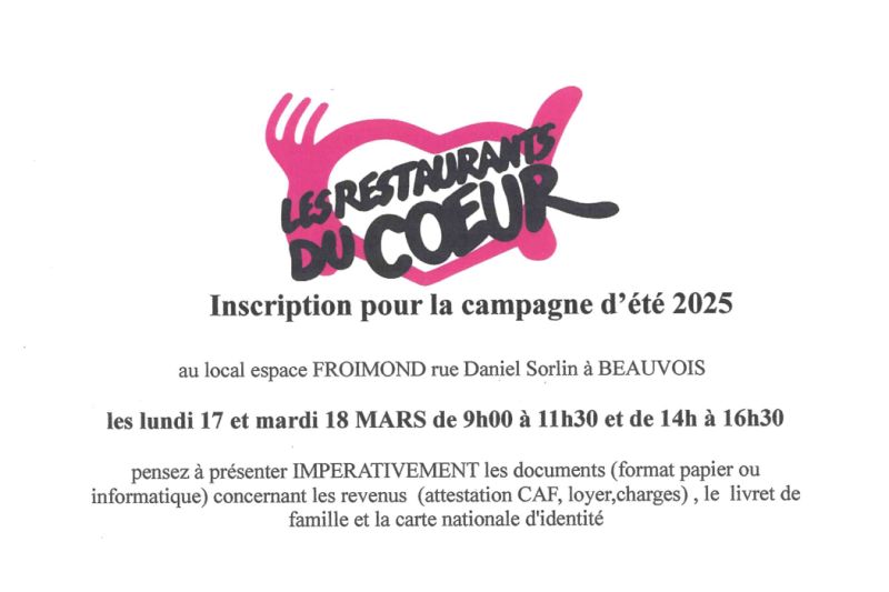 Inscription campagne d'été 2025 - Restaurants du Cœur 